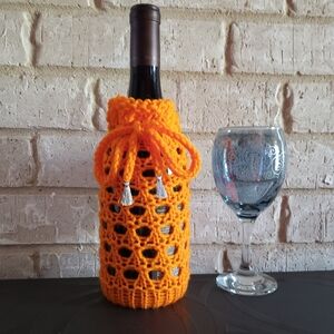 Orange Handmade Knitt Wine Bottle Cover, Cozie, Sweater